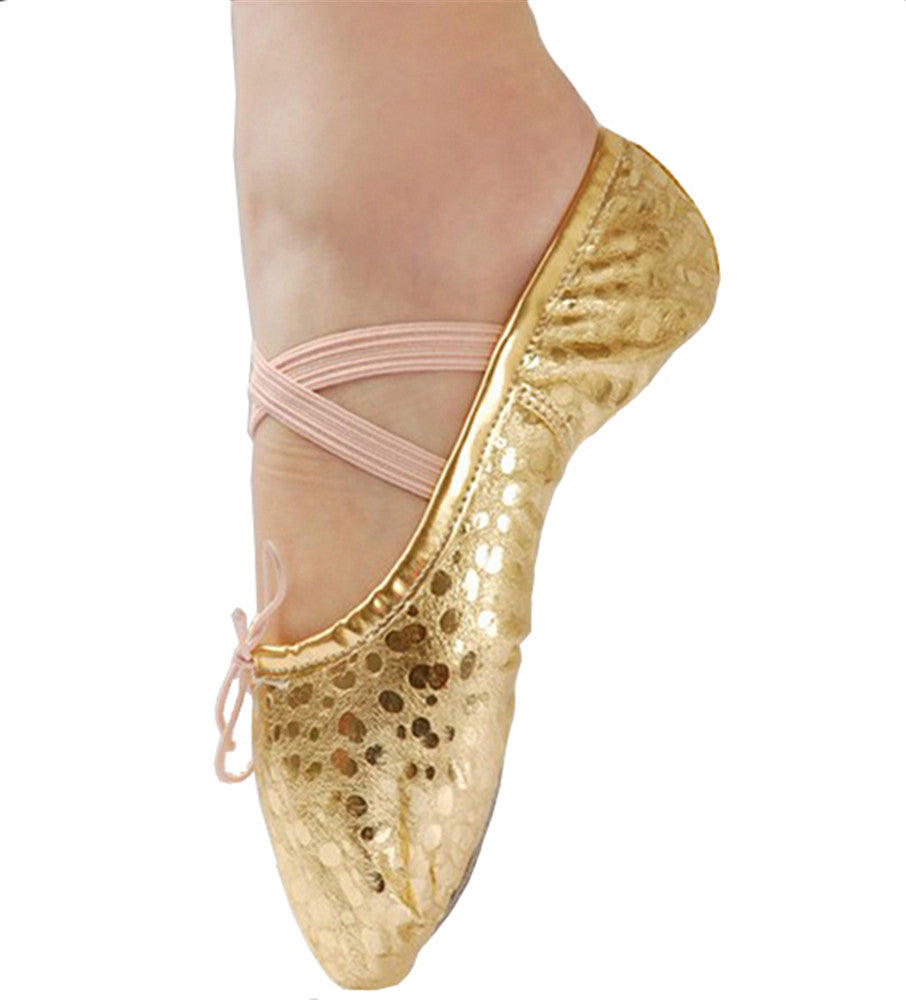Girls Dotted PU Leather Ballet Belly Slippers Dance Shoes Split-Sole Gymnastics Yoga Shoes