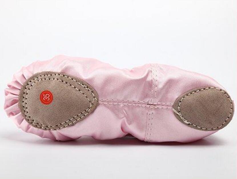Girls Pink Satin Ballet Dance Slippers Kids Split Sole Ribbon Belly Flat Ballroom Shoes