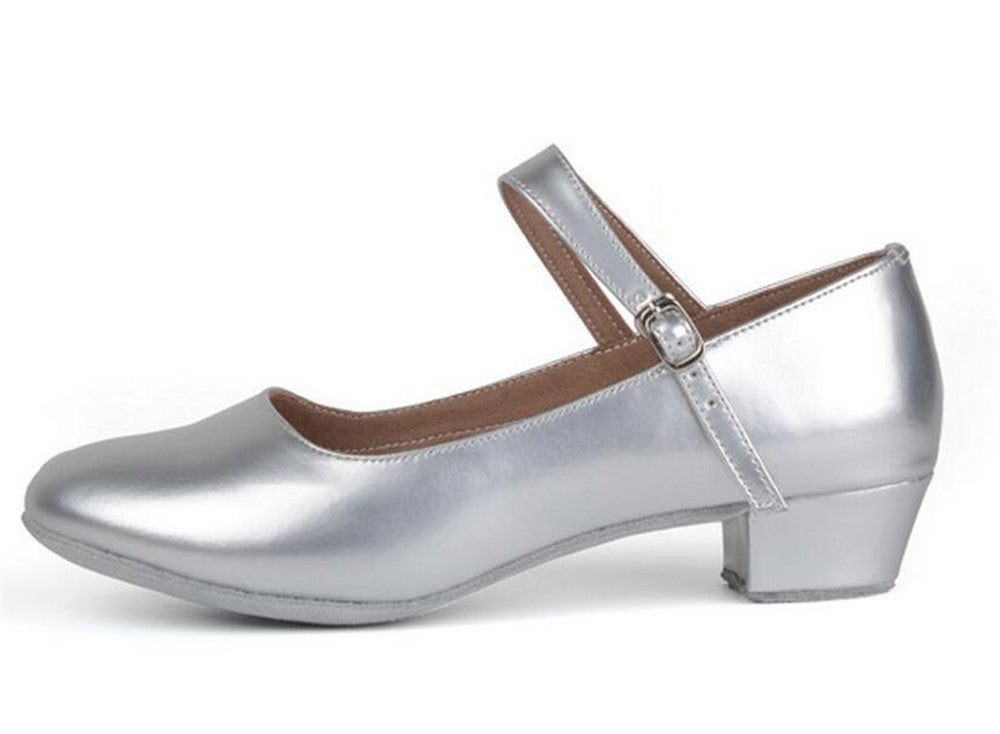 Girls PU Leather Latin Dance Shoes Kids Ballroom Practice Dancing Low Heels