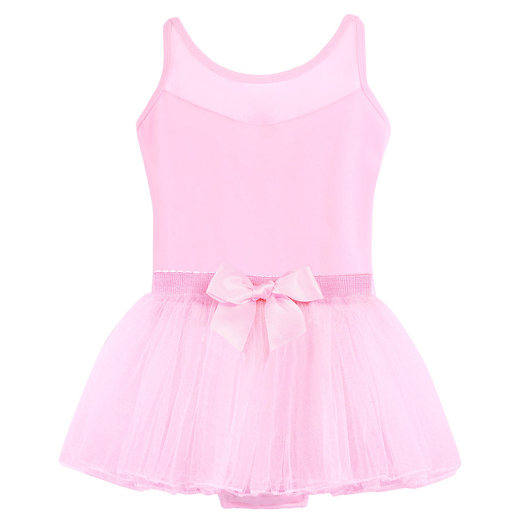 Girls Mesh Neckline Tank Ballet Dance Leotards Skirt Set Strappy Back Dancewear