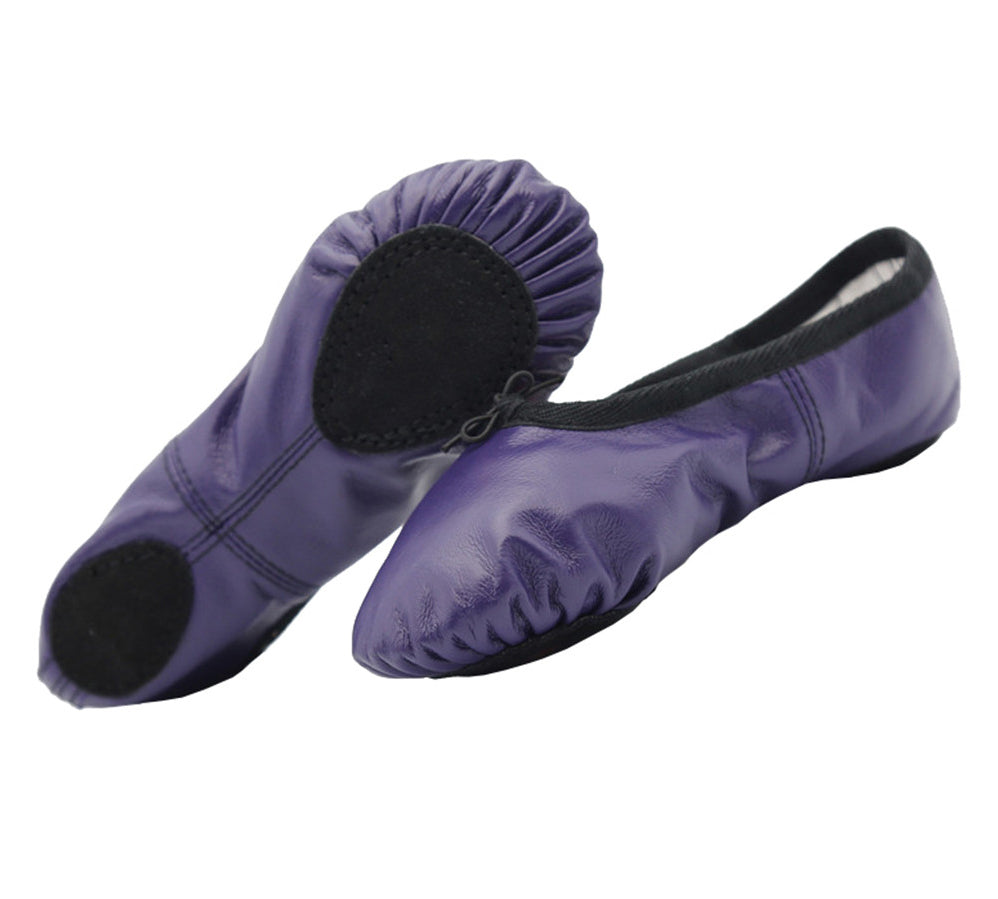 Girls Leather Ballet Shoes Dance Slippers Ballroom Practice Flat with Suede Split-Sole