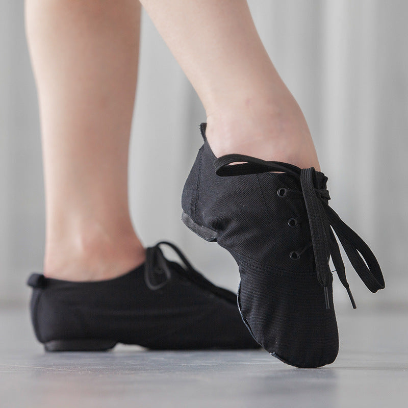 missfiona Low Cut Jazz Ankle Boots for Women Kids Lace Up Canvas Dance Shoes with Leathe Sole