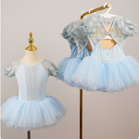 missfiona Girls Blue Lace Dress Leotard Ballet Dance Activewear Tutu Skirt Princess Dress