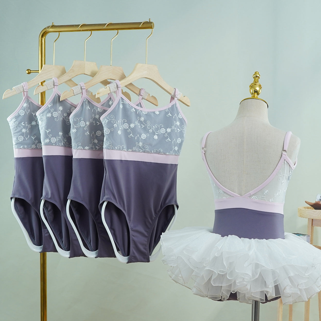 missfiona Girls Colorblocked Ballet Dance Leotards Lace Top V Neck Back Activewear