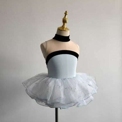 Girls High Neck Ballet Leotard Cutout Mesh Back Dance Leoard Dress Set Activewear
