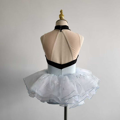 Girls High Neck Ballet Leotard Cutout Mesh Back Dance Leoard Dress Set Activewear