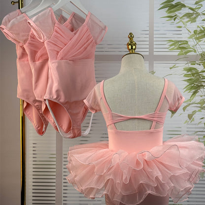 missfiona Girls Pink Dance Leotards Dress Set Pleated Top Ballet Tutu Skirt Activewear