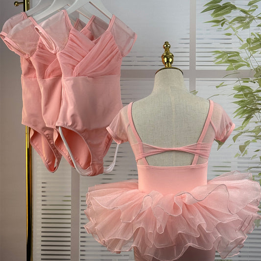 missfiona Girls Pink Dance Leotards Dress Set Pleated Top Ballet Tutu Skirt Activewear