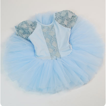 missfiona Girls Blue Lace Dress Leotard Ballet Dance Activewear Tutu Skirt Princess Dress