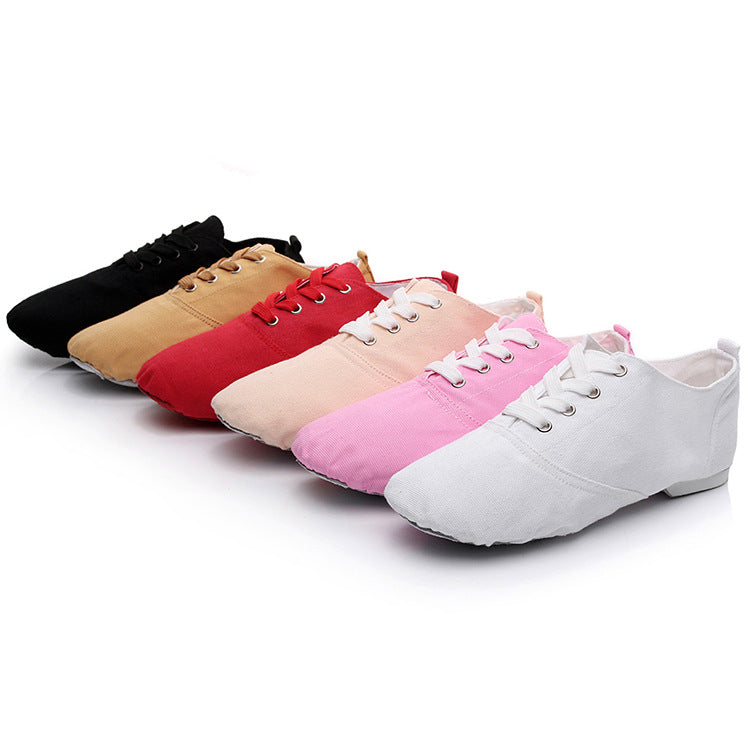 missfiona Low Cut Jazz Ankle Boots for Women Kids Lace Up Canvas Dance Shoes with Leathe Sole