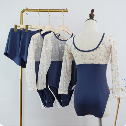 2025 Embroidery Two Tone Dance Ballet Leotard for Toddler Girls Long Sleeved Dance Bellerina Dress Outfits