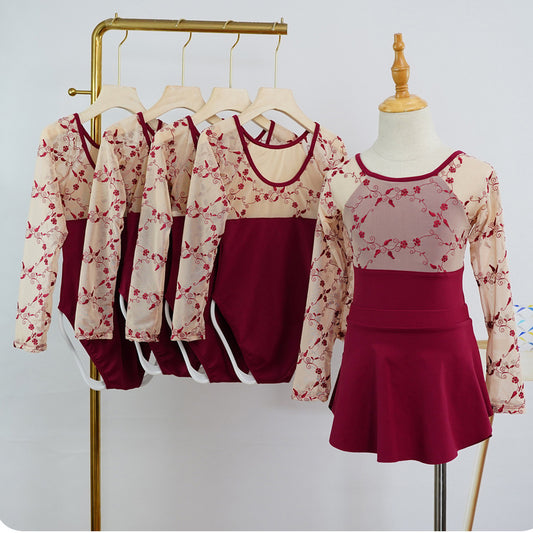 2025 Embroidery Two Tone Dance Ballet Leotard for Toddler Girls Long Sleeved Dance Bellerina Dress Outfits