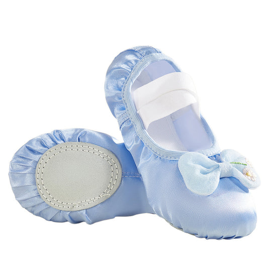 Kids Satin Ballet Slippers Dance Shoes Bowknot Slip On Ballerina Shoes Ballroom Flat
