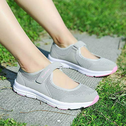 Missfiona Womens Mary Jane Sneakers Walking Shoes Breathable Granny Flat Work Shoes