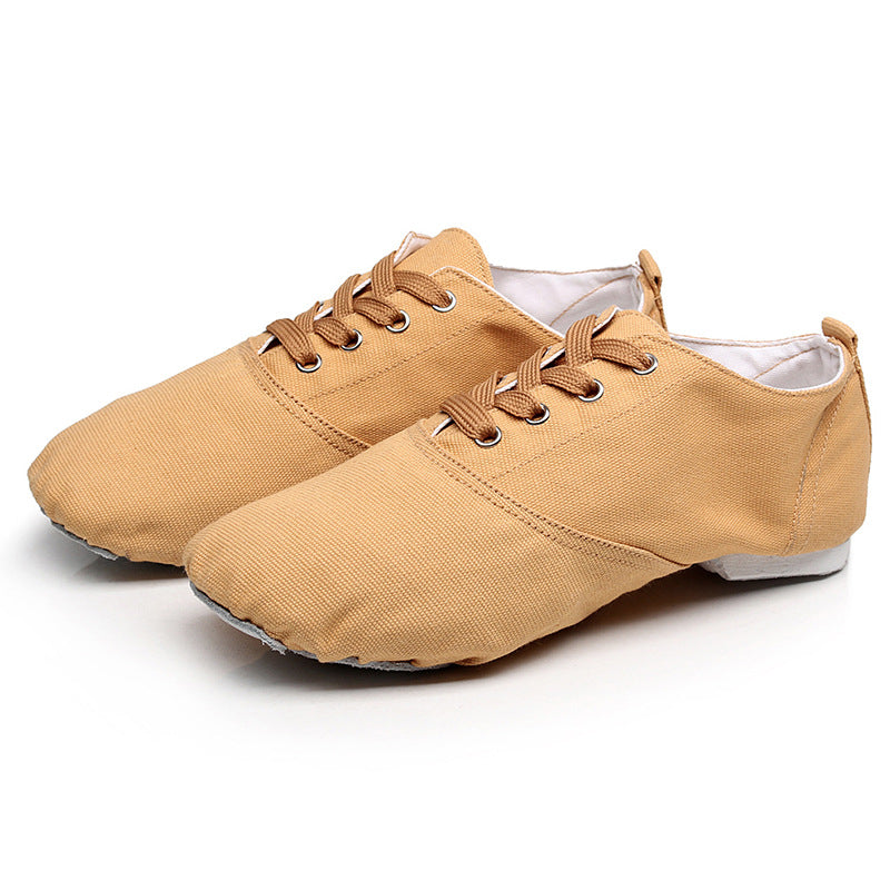missfiona Low Cut Jazz Ankle Boots for Women Kids Lace Up Canvas Dance Shoes with Leathe Sole