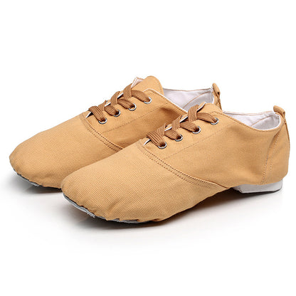 missfiona Low Cut Jazz Ankle Boots for Women Kids Lace Up Canvas Dance Shoes with Leathe Sole
