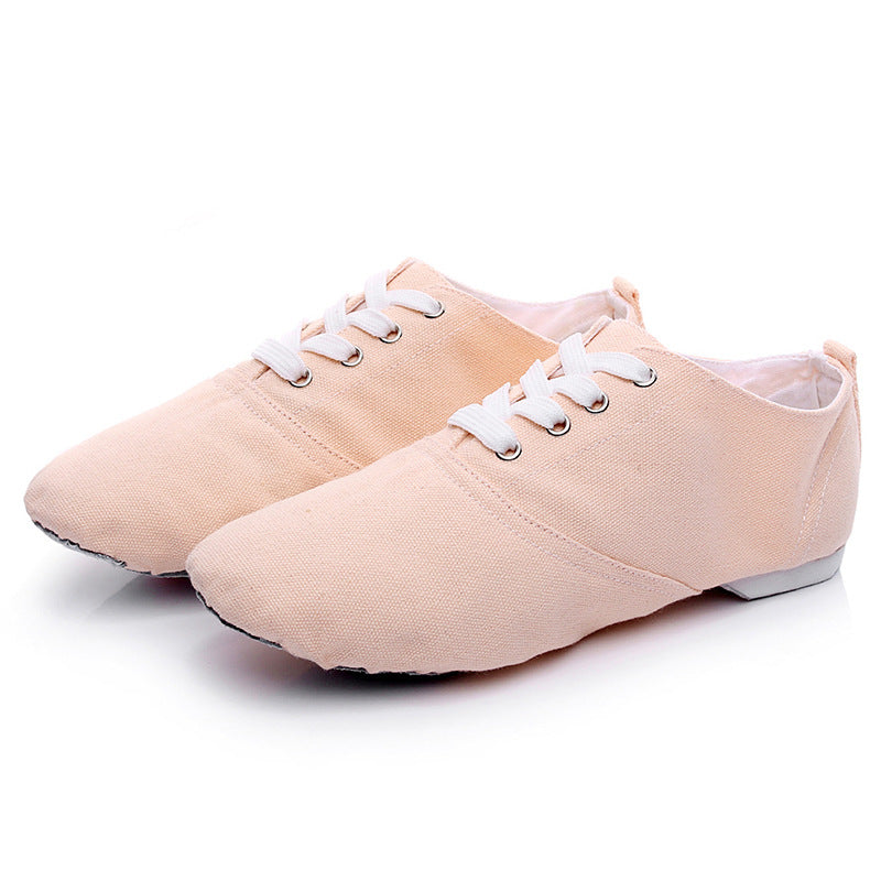 missfiona Low Cut Jazz Ankle Boots for Women Kids Lace Up Canvas Dance Shoes with Leathe Sole