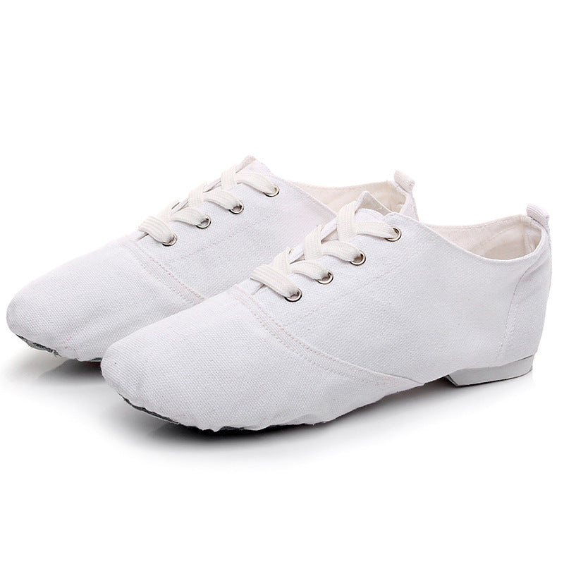 missfiona Low Cut Jazz Ankle Boots for Women Kids Lace Up Canvas Dance Shoes with Leathe Sole