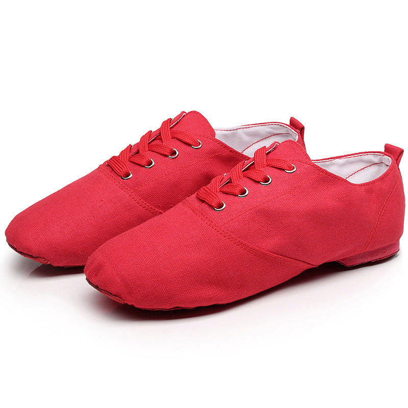 missfiona Low Cut Jazz Ankle Boots for Women Kids Lace Up Canvas Dance Shoes with Leathe Sole