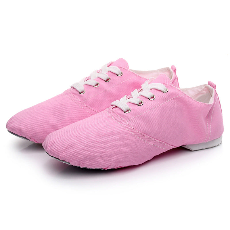 missfiona Low Cut Jazz Ankle Boots for Women Kids Lace Up Canvas Dance Shoes with Leathe Sole