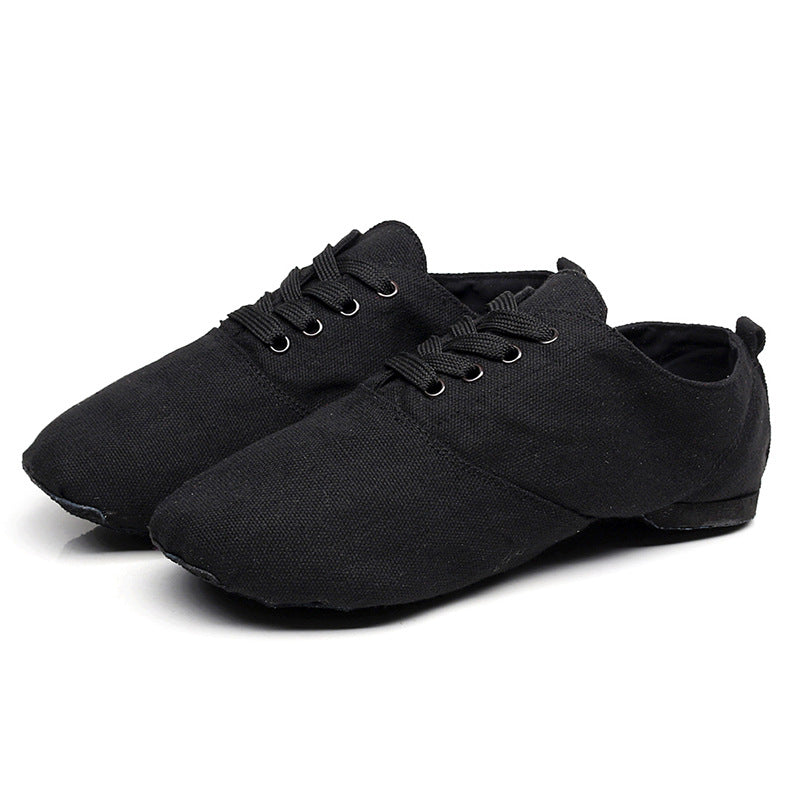 missfiona Low Cut Jazz Ankle Boots for Women Kids Lace Up Canvas Dance Shoes with Leathe Sole