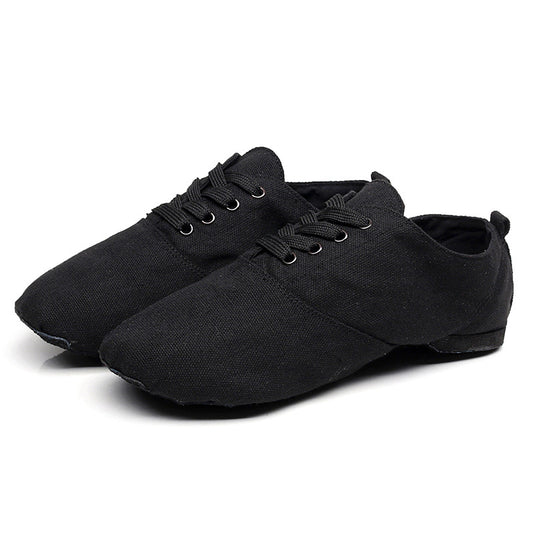 missfiona Canvas Jazz Ankle Boots for Women Lace Up Dance Shoes with Leathe Sole