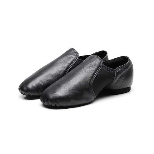 Womens Leather Upper Jazz Shoes Slip On Dance Boots Ballroom Practice Flat