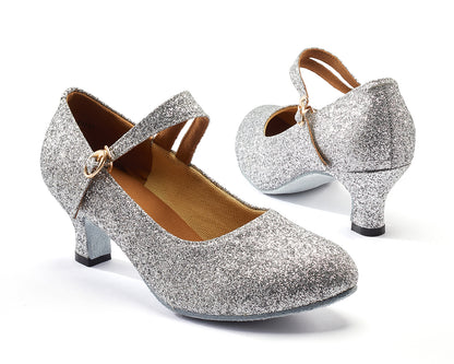 Women's Glitter Latin Ballroom Dance Shoes Pointed-Toe Y Strap Dancing Heels