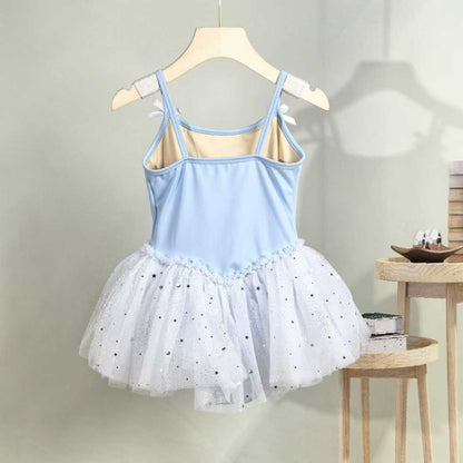 Girls Sparkly Skirted Ballet Leotard Kids Cute Blue Sleeveless Dance Training Leotard Dress