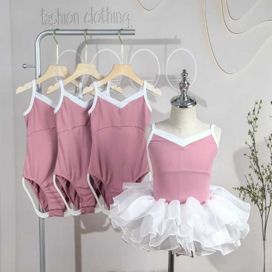 Contrast Color White Pink Ballet Leotards for Girls Toddler Dance Leotard Ballerina Dresses Outfit