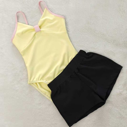 Kids Girls Ballet Leotard Shorts 2 Pieces Set Spaghetti Straps Training Wear