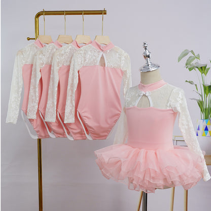 Cheongsam Style High Neck Ballet Leotard Dress Ballerina Costume for Girls Birthday Holiday
