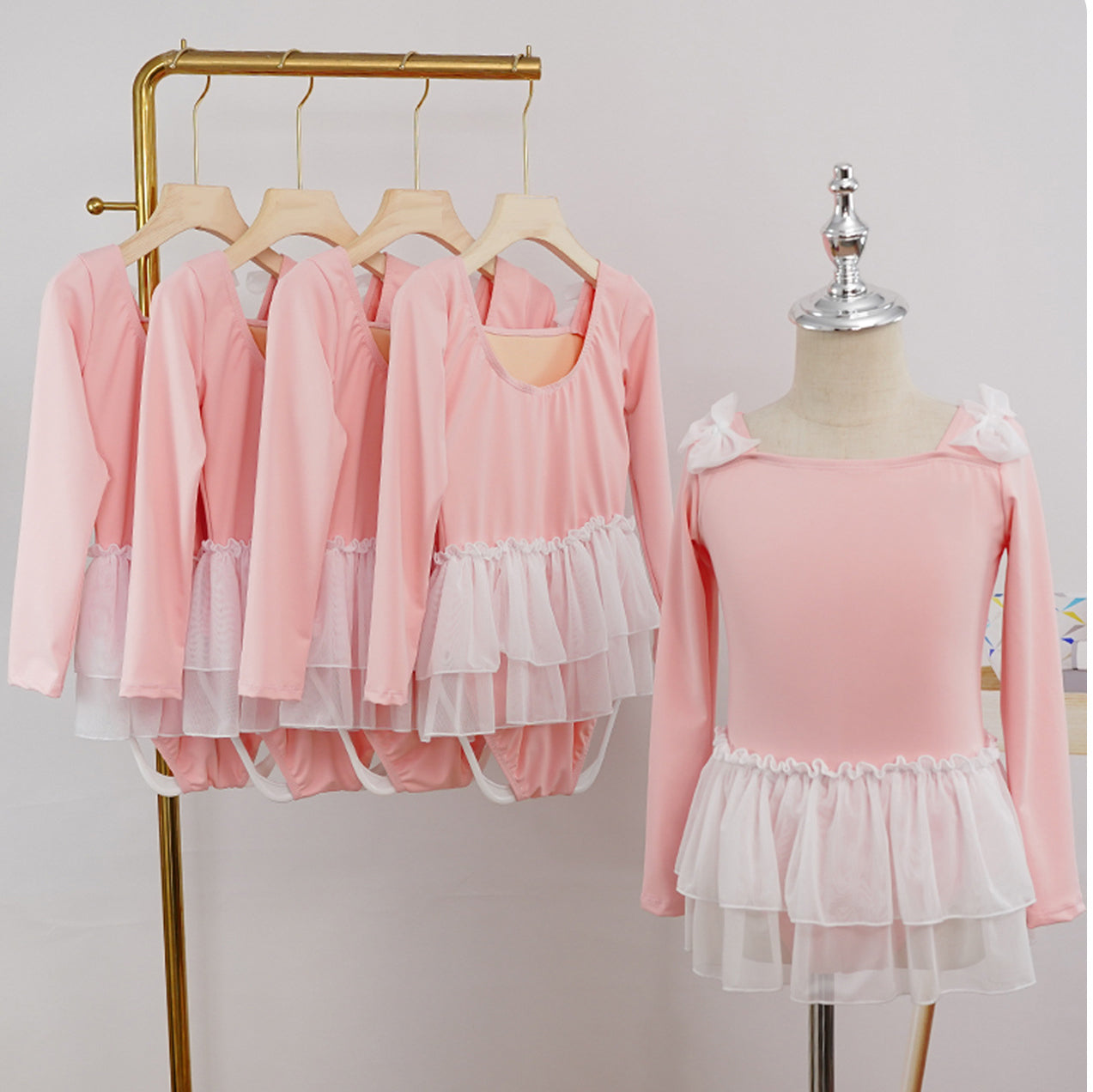 Leotard for Girls Long Sleeve Ballet Dress Toddler Dance Leotard with Skirt Kids Gymnastics Outfit