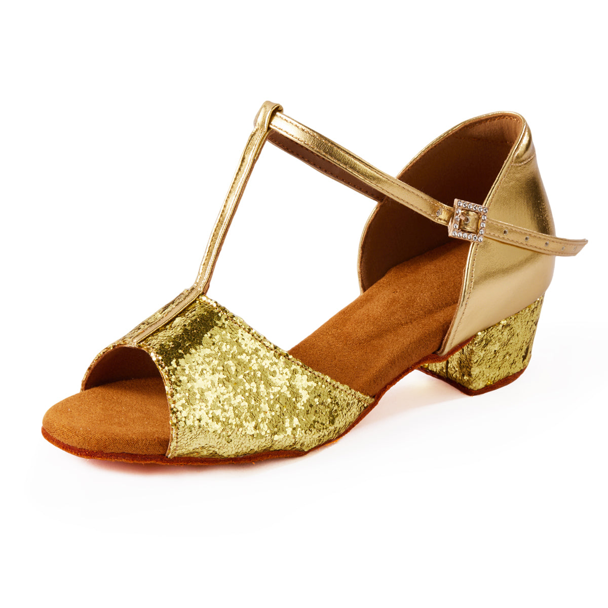 missfiona Girls Glitter T-strap Ballroom Party Dancing Shoes Women Pu Leather Beginner Low Heels