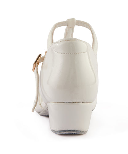 missfiona Kids White Latin Dance Shoes with Suede Sole Girls Womens Bowknot T-strap Beginner Salsa Shoes