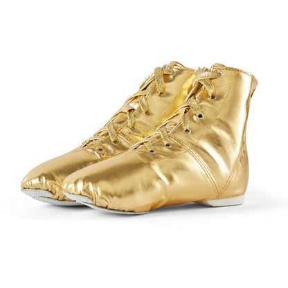 missfiona Jazz Shoes for Woman PU Leather Kids Dance Boots Split Sole Ballroom Dancing Flat