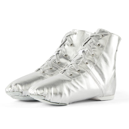 missfiona Jazz Shoes for Woman PU Leather Kids Dance Boots Split Sole Ballroom Dancing Flat