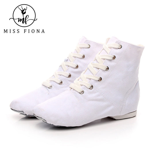 Womens Canvas Over The Ankle Jazz Dance Boots for Kids & Adult Lace-up Ballroom Modern Dance Flat