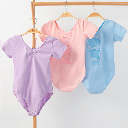 missfiona Girls Ballet Dance Leotards Bowknot Back Cotton Active Dancing wear Short Sleeves