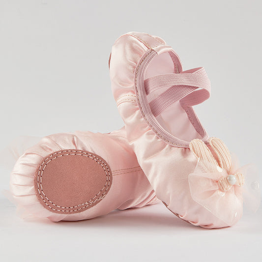 missfiona Pink Satin Ballet Dance Shoes for Girls Kids Bowkot Dancing Slippers for Women