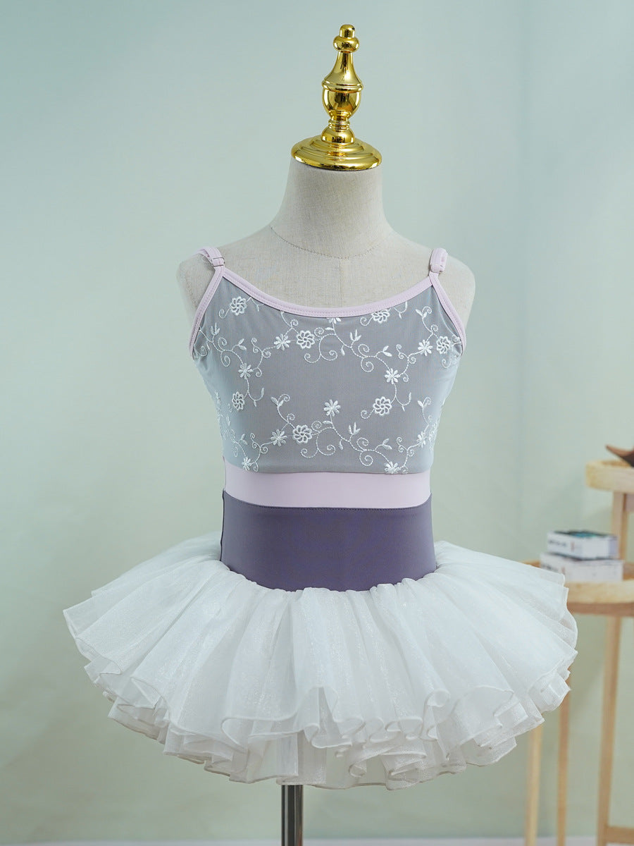 missfiona Girls Colorblocked Ballet Dance Leotards Lace Top V Neck Back Activewear