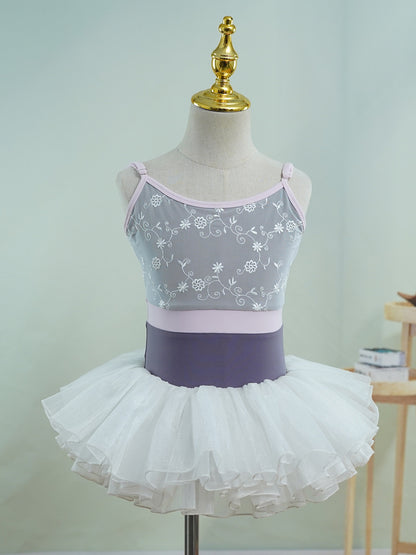 missfiona Girls Colorblocked Ballet Dance Leotards Lace Top V Neck Back Activewear
