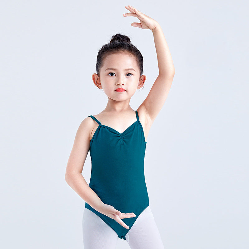 Girls Camisole Dance Leotard Kids Mesh Low V Back Ballet Gymnastic Leotard Activewear