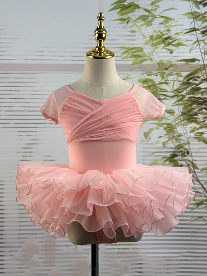 missfiona Girls Pink Dance Leotards Dress Set Pleated Top Ballet Tutu Skirt Activewear