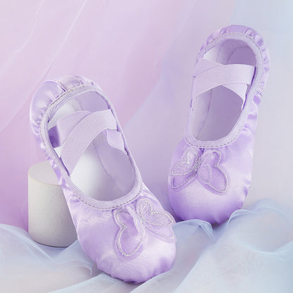 missfiona Girls Satin Ballet Shoes Butterfly Dance Slippers for Toddler/Kid with Split Leather Sole