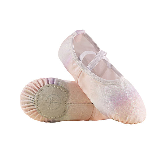 missfiona Gilrs Glitter Ballet Shoes Kids Ombre Dance Slippers Stage Performance Flat with Split Sole