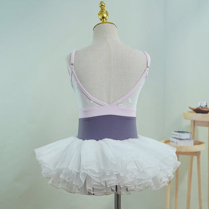 missfiona Girls Colorblocked Ballet Dance Leotards Lace Top V Neck Back Activewear