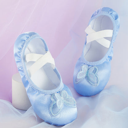 missfiona Girls Satin Ballet Shoes Butterfly Dance Slippers for Toddler/Kid with Split Leather Sole