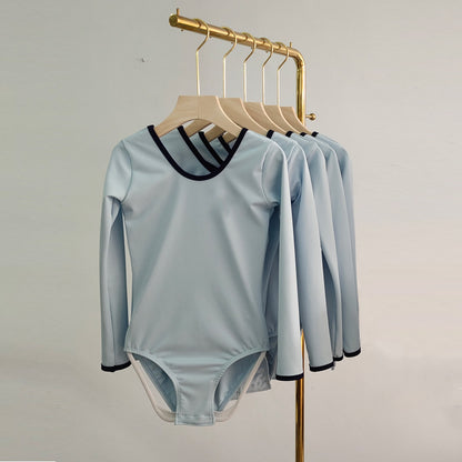 missfiona Blue Long Sleeves Ballet Dance Leotard Set Girls Low Back Dance Activewear