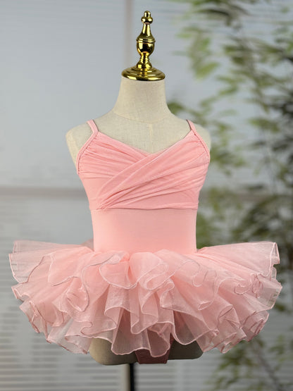 missfiona Girls Pink Dance Leotards Dress Set Pleated Top Ballet Tutu Skirt Activewear